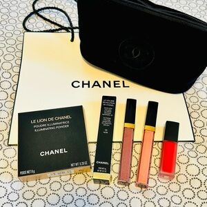 CHANEL black velvet makeup bag + full size makeup - NEW